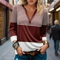 thumbnail image 2 of 2025 Womens Tops Striped Colorblock 3/4 Sleeve Tshirts Casual V Neck Tunic Tee Shirts Comfy Blouses, 2 of 5