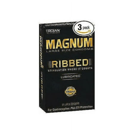 Trojan Magnum Heighten Lubricated Condom Ribbed Sliky Smooth, 12ct, 3-Pack