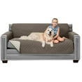 thumbnail image 1 of Original Patent Pending Reversible Small Sofa Protector, Many Colors, Seat Width to 62 Inch, Furniture Slipcover, 2 Inch Strap, Couch Slip Cover Throw for Pet Dogs, Kids, Cats, Latte Linen, 1 of 8