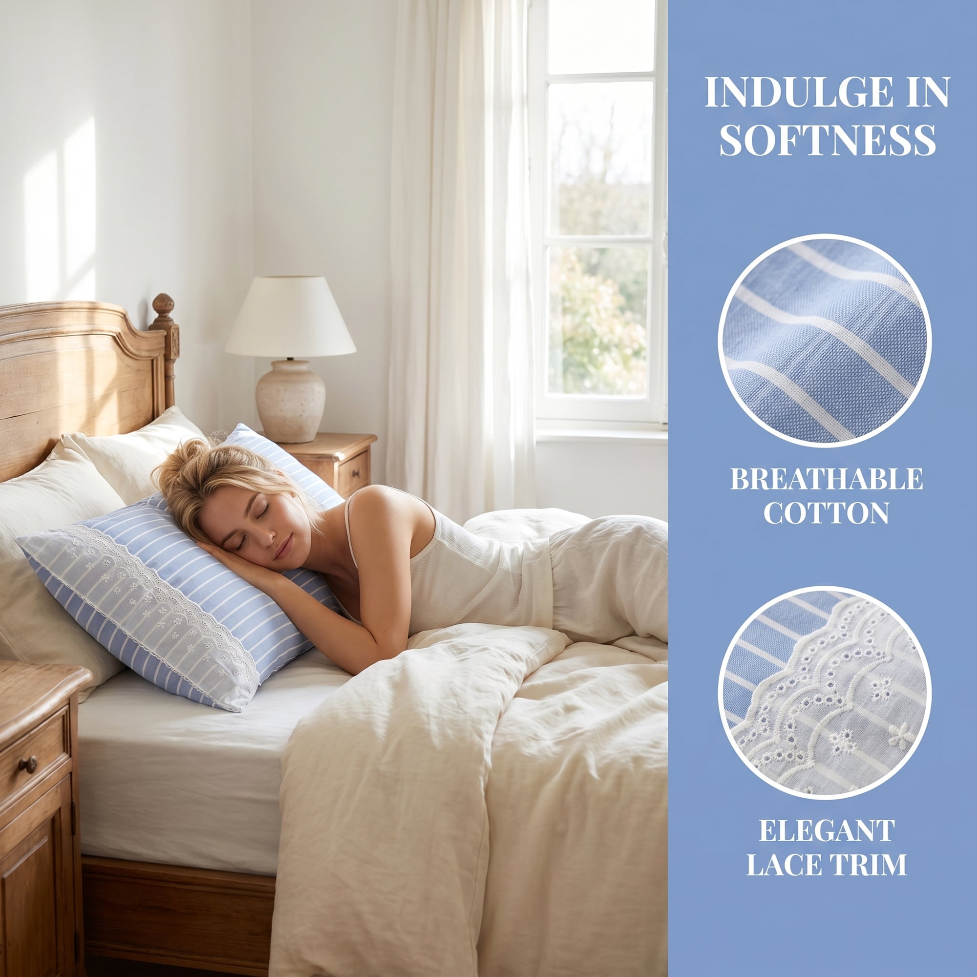 Unique Bargains 2 Pcs Cotton Pillowcase Smooth Cooling Pillow Case Envelope Closure Blue E