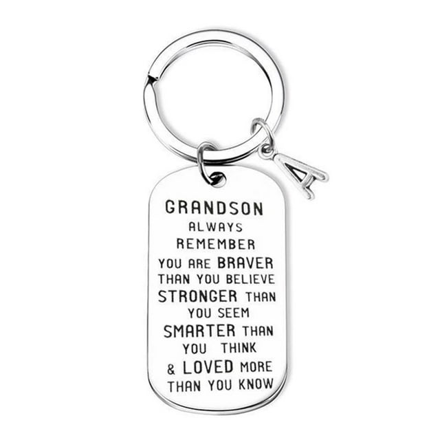 To My GrandsonGranddaughter Gift Lettering Keychain Stainless Steel Keychain