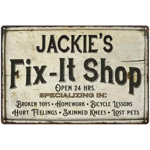 JACKIE'S Fix-It Shop Sign Grandpa Dad Wall Décor Gift 12x18 Metal 112180006309