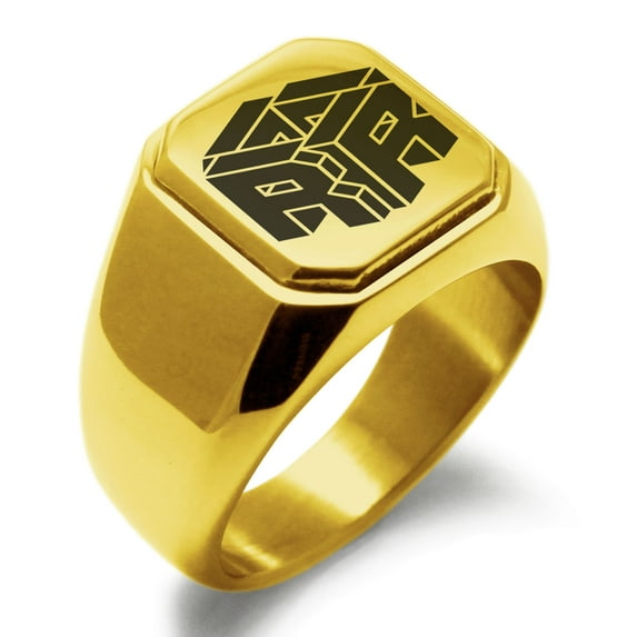 Stainless Steel Letter R Initial 3D Cube Box Monogram Engraved Engraved Square Flat Top Biker Style Polished Signet Ring