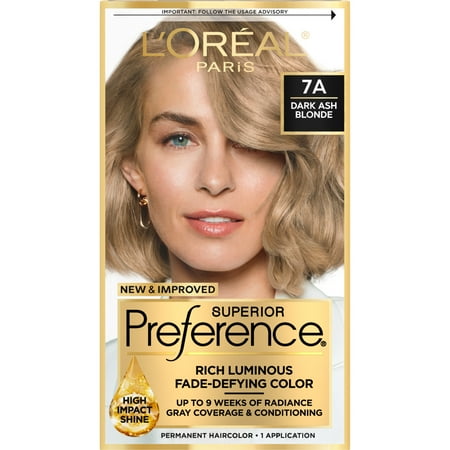 L'Oréal Paris Superior Preference Fade-Defying Adult Permanent Hair Color, 7A Dark Ash Blonde, 1 Kit