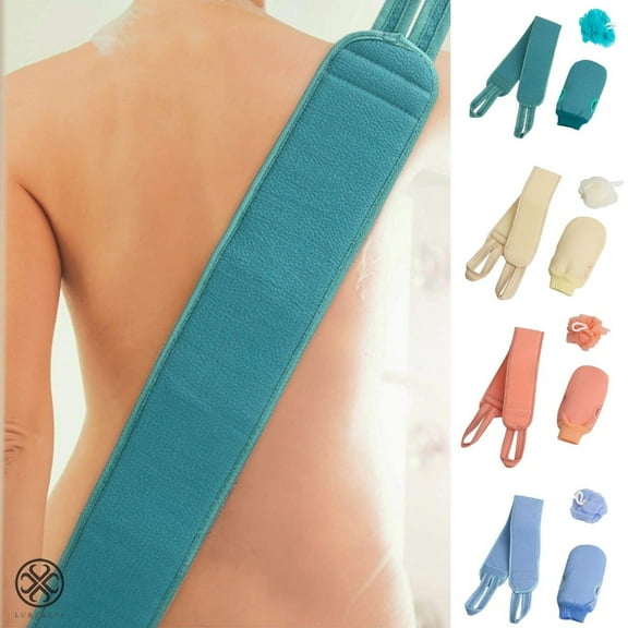 Luxtrada 3 Pcs Exfoliating Back Scrubber for Shower,Korean Exfoliating Gloves Mitt for Body Exfoliation, Bath Scrub Loofah Sponge, Back Brush Washer Exfoliator for Men and Women