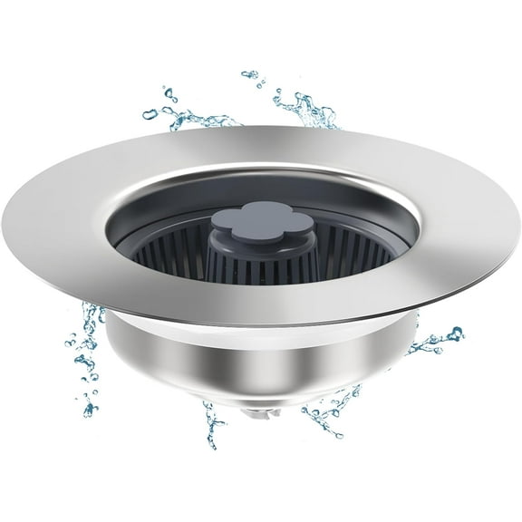 3 in 1 Kitchen Sink Drain Strainer & Stopper Kit, SUS304 Stainless Steel Pop-up Kitchen Drain Stopper with Strainer Basket, Fast Drainage Kitchen Sink Plug for Standard 3-1/2 Inch Drain
