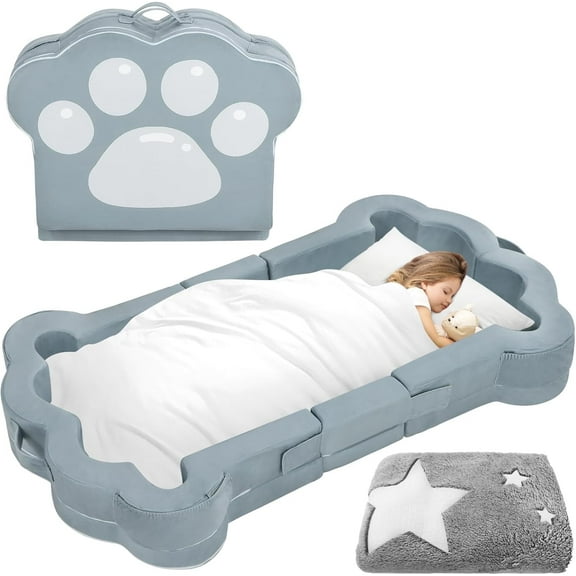 Datingday Portable Toddler Bed,Soft,Safe and Washable Toddler Floor Bed for 1-3 Kids, Foldable Travel Bed for Toddler(Light Grey,S)
