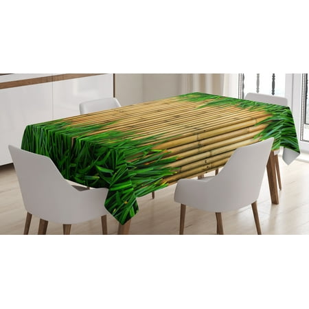 Summer Bamboo - Green and Brown Tablecloth, Bamboo with Grass Asian Inspirations Summer Ecology Japanese, Rectangular Table Cover for Dining Room Kitchen, 52 X 70 Inches, Sand Brown Fern Green, by Ambesonne