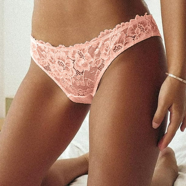 Aayomet Underwear for Women Crochet Lace Rhinestone Underwear Panty (Pink,  L) 
