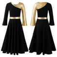 thumbnail image 7 of iiniim Kid Girls Metallic Bell Long Sleeve Lyrical Gowns Dress Dancewear Black 4, 7 of 7