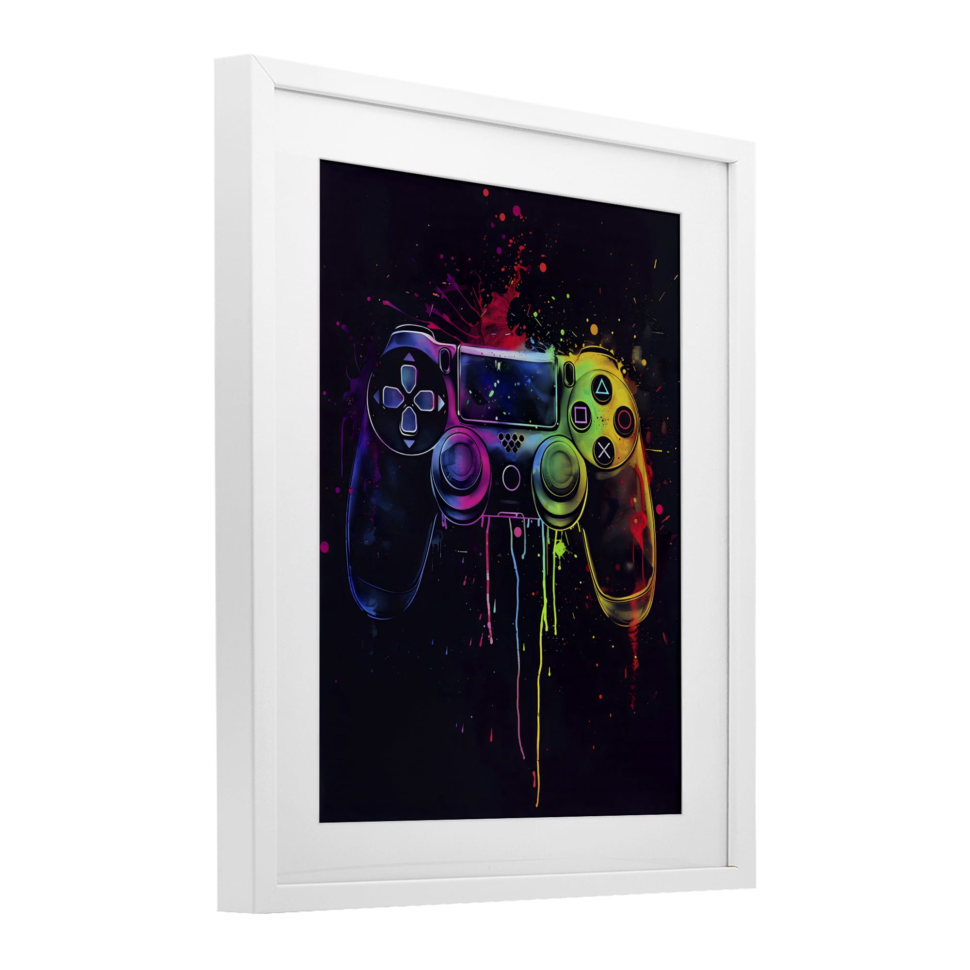 Stupell Industries Rainbow Glow Gaming Controller White Framed Print Under Glass, design by Creative Studio