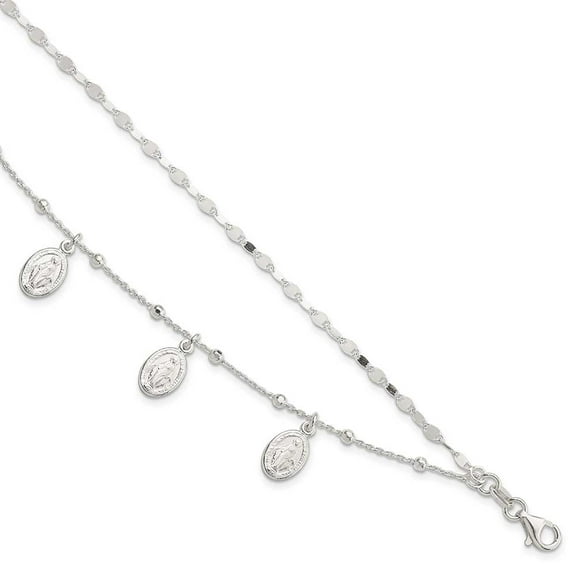 Finest Gold Sterling Silver Double Miraculous Medal with 1 in. Extension Bracelet