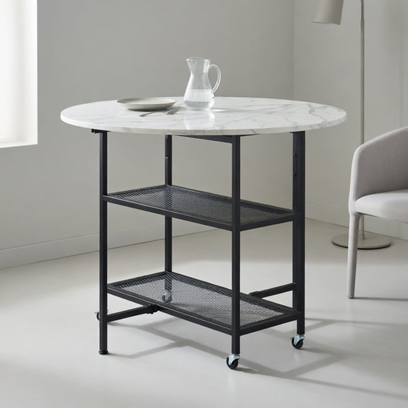 Topcobe Folding Round Dining Table with Lockable Wheels, Modern Furniture for Dining Room, Practical, Easy to Assemble-White