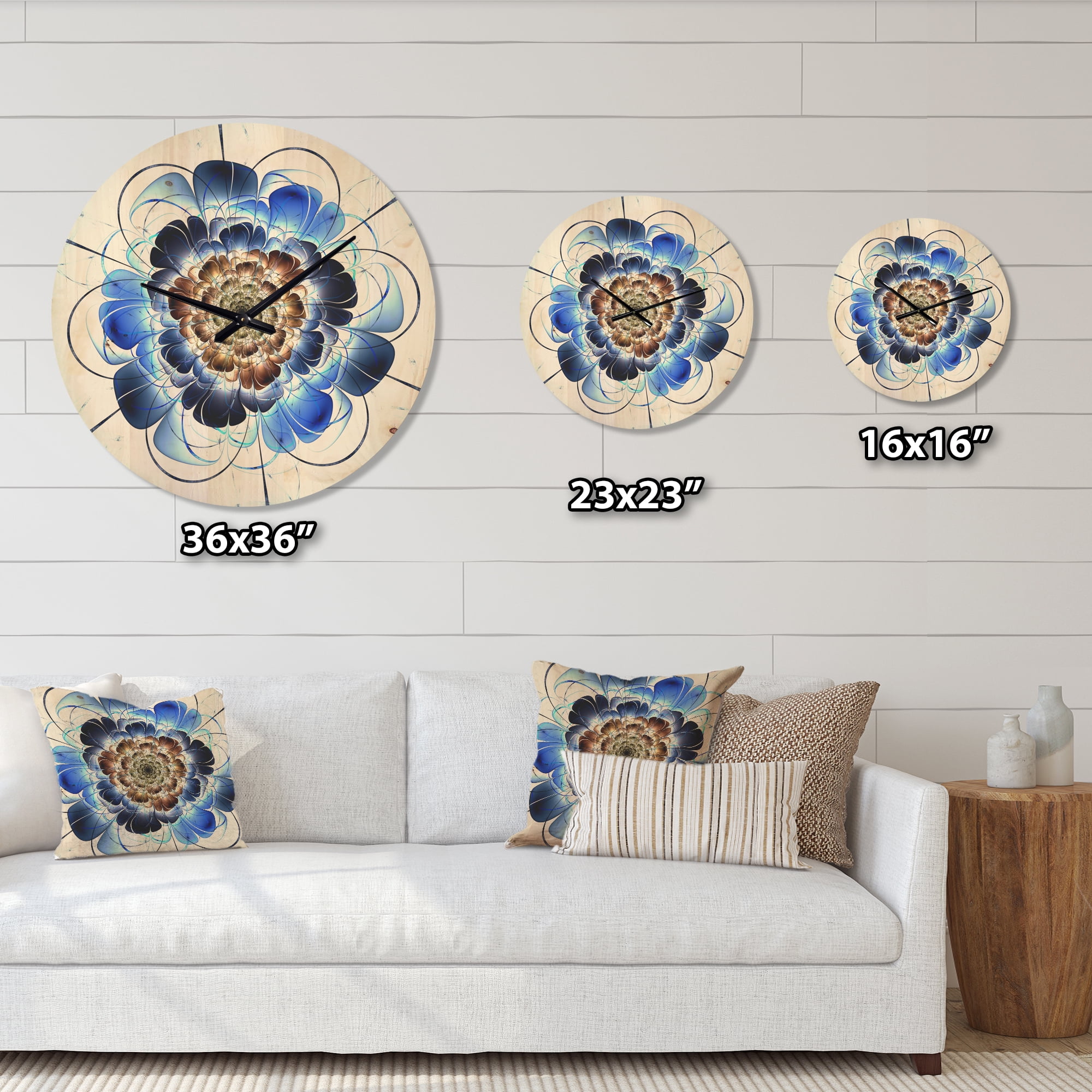 Designart 'Fractal Dark Blue Flower' Modern Wood Wall Clock