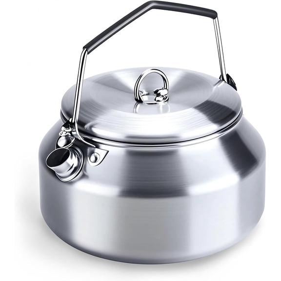 Camping Kettle Outdoor Campfire Camp Kettle, 1L Stainless Steel camping tea kettle Coffee Pot, Portable Lightweight Teapot Fast Heating Boiling Water, Ideal for Hiking Picnic Travel, Silver
