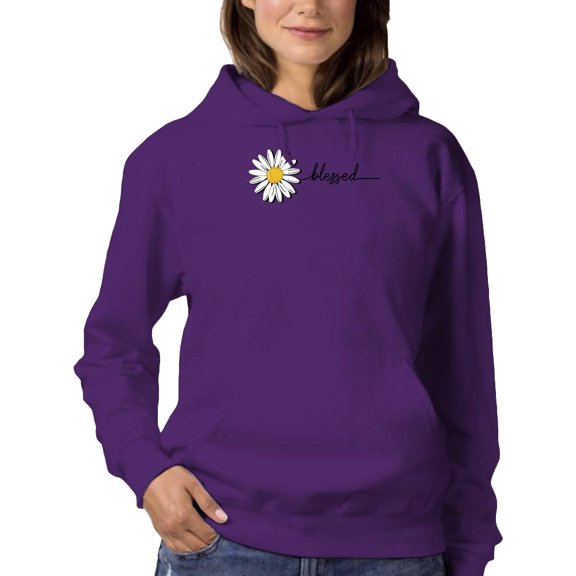Daisy Hand Drawn Blessed Text    Hoodie Women -Image by Shutterstock, Female Small
