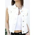 thumbnail image 1 of Womens Juniors Cotton Denim Blue Sleeveless Crop Jacket Jean Vest, Off-white, Medium, 1 of 7