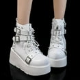 thumbnail image 2 of Goth Ankle Booties for Women's Motorcycle Platform Boot Chunky High Heel Lace Up Zipper Combat Boots Punk Rivet Boots Outdoor Shoes, 2 of 7