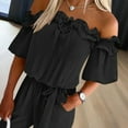 thumbnail image 2 of MORTTIC Women’s Elegant Off-Shoulder Ruffle Sleeve Jumpsuit Summer Solid Color Wide-Leg Romper with Tie Waist | Casual & Chic One-Piece Outfit, 2 of 4