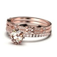thumbnail image 4 of Dazzling Art deco 1.75 Carat Round Cut Morganite And Diamond Moissanite Engagement Ring, Wedding Ring, Two Matching Band in 10k Solid Rose Gold, Gift For Girlfriend, Small Promise Ring, Trio Set, 4 of 4