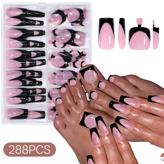 RAGUPEL 288Pcs Toe Press on Nails French Style Pressure-Safe Fit Acrylic Press on Nails Simple Design Press on Toenails for Women Hands + Feet Style4