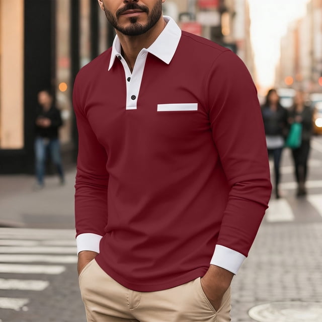 Kalauyu Chemises à Manches Longues pour Hommes à Col à Revers Classiques Boutonnées Chemise de Golf Mode Décontractée Chemises à Col Rabattu avec Poche