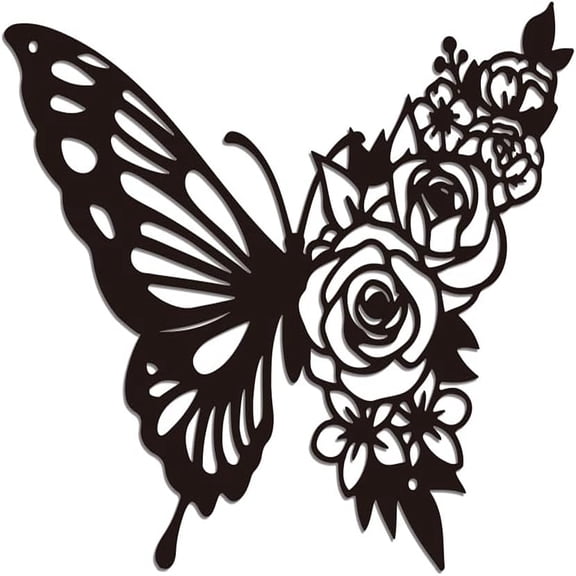 Metal Boho Butterfly Wall Art Decor Black Butterfly Flower Iron Metal Wall Art Hanging Decor Signs for Home Decor Butterfly Wall Sculpture
