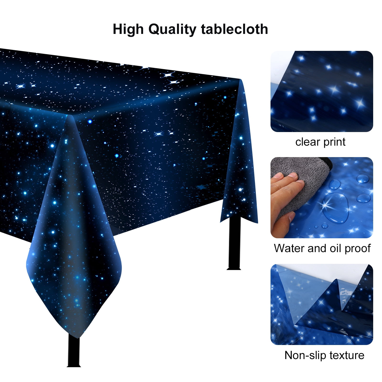 2Pcs Space Tablecloth Starry Sky Night Tablecloth Decorations Galaxy Table Cover Party Supplies for Birthday Home Decorations(54 x 108 in)