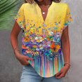 thumbnail image 2 of ATENAR T Shirts for Women Casual V Neck Womens Shirts Printed Tee Yellow XL, 2 of 6