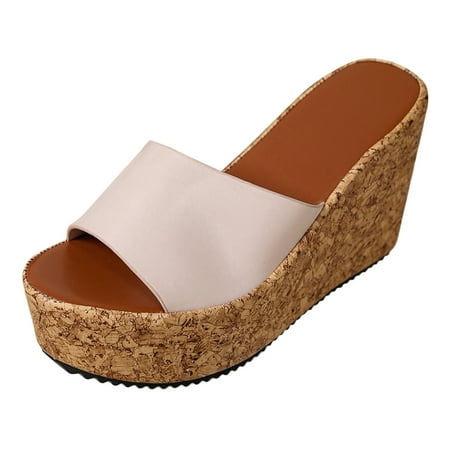 

aDJFDGT Comfortable Sandals for Women Walking Ladies Simple Solid Colour Outer Wear Fish Mouth Big Size Thick Bottom Slope Heel Sandal Slippers