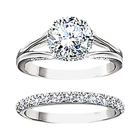 Miyuadkai Rings Fashion Women's Colorless Inlaid Round Ring Hollow Big Ring Set White Rings Jewelry A One Size