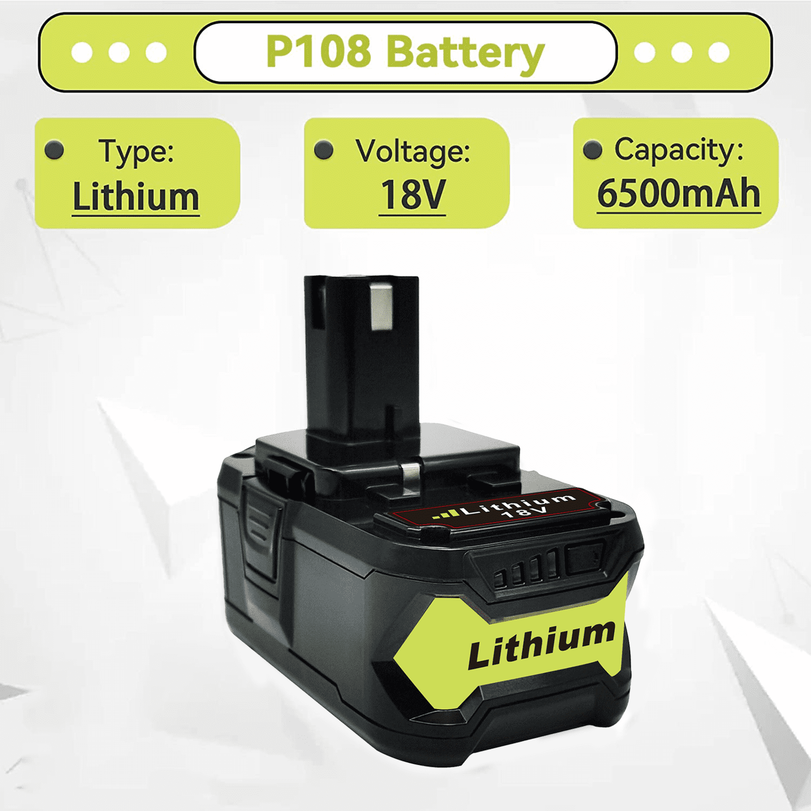8000mAh P108 Li-ion Battery Compatible with Ryobi 18V Battery for P100 P102 P103 P104 P105 P107 P109 P190 Cordless Tool Battery