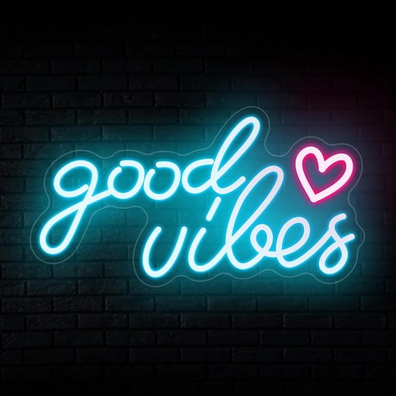 SUNICOL Good Vibes Neon Sign for Wall Decor, 16x8 Inch Acrylic LED Neon Light with On/Off Switch & Hanging Chain, USB Powered Aesthetic Room Decor Light Up Sign for Bedroom, Home, Party, Bar, Gifts