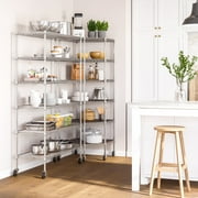Seville Classics 6-Tier NSF Corner Shelving /w Wheels and 6 Bonus Shelf Liners, 28 D x 28 W x 72 H