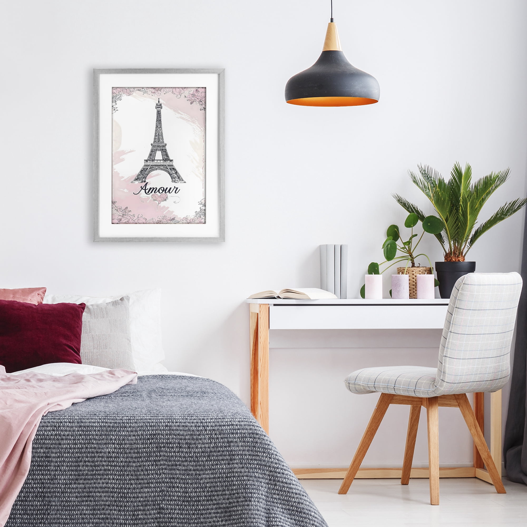 Stupell Industries Amour Vintage Eiffel Tower Gray Framed Print Under Glass, design by Creative Studio