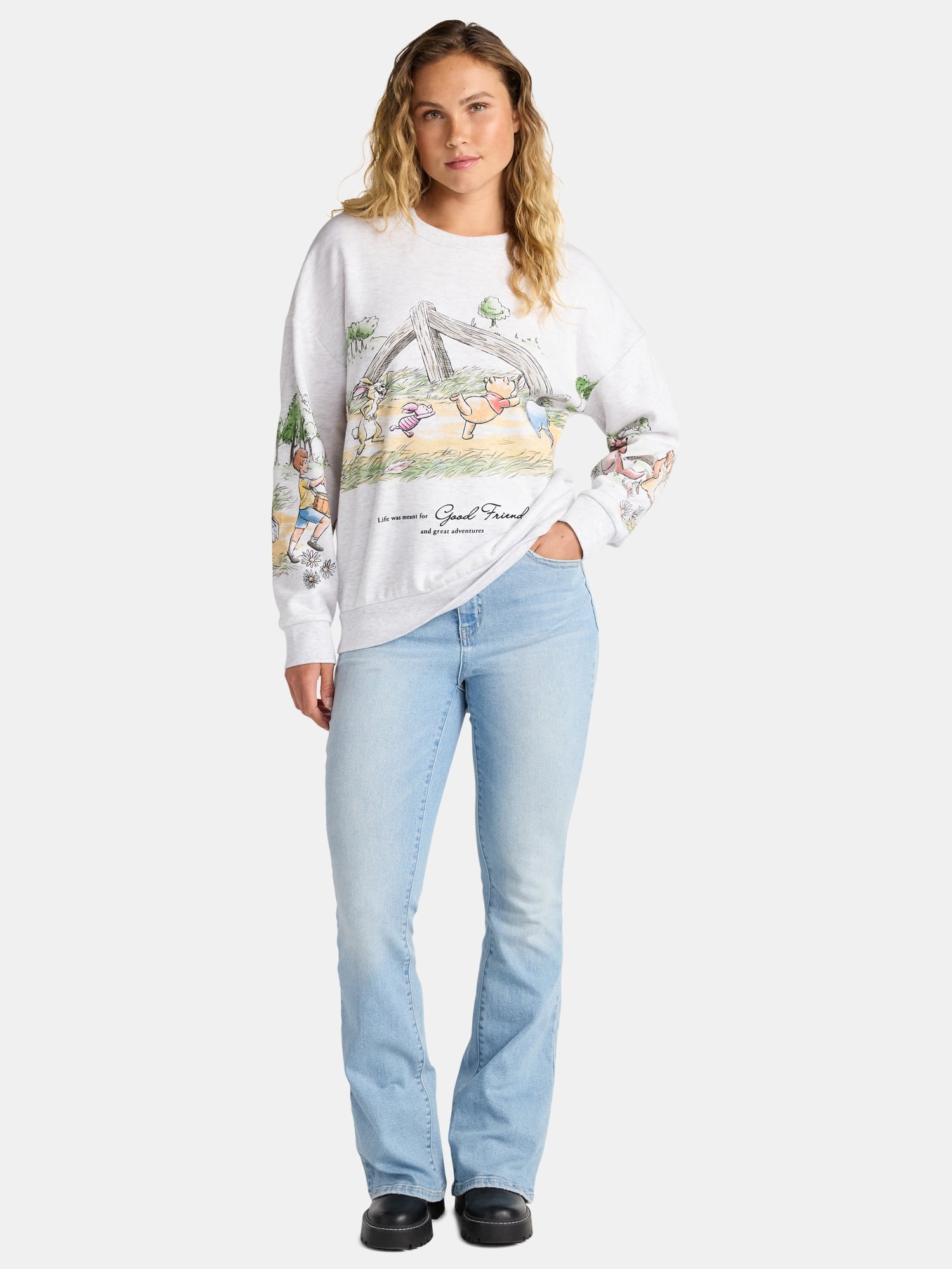 Disney Women's Winnie the Pooh Graphic Sweatshirt with Long Sleeves, Sizes XXS-XXL