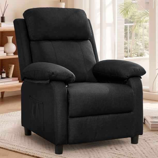 Korser Sillón Reclinable Push Back Con Bolsillos,Pequeño Para Espacios Reducidos,Lino,Negro