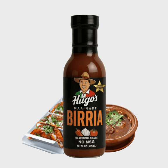 Hugo’s Birria Marinade & Consommé Base – Traditional Mexican Adobo Sauce for Beef, Chicken, Lamb or Veggies – Slow Cooker & Pressure Cooker Ready – No MSG – 12 oz Bottle (Cooks up to 4lbs)