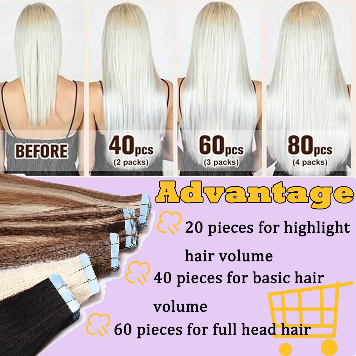 HAIRRO 18Inch Tape In Hair Extensions Human Hair Chocolate Brown to Caramel Brown 100% Remy Human Hair Extensions Real Human Hair Soft Thick To End 100g/Pack 40pcs Seamless Weft（ #4p27 ）