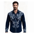 thumbnail image 2 of Mens Western Cowboy Shirt Long Sleeve Button Down Work Shirts with Pockets Regular Fit Work Basic Shirt Blue _M, 2 of 4