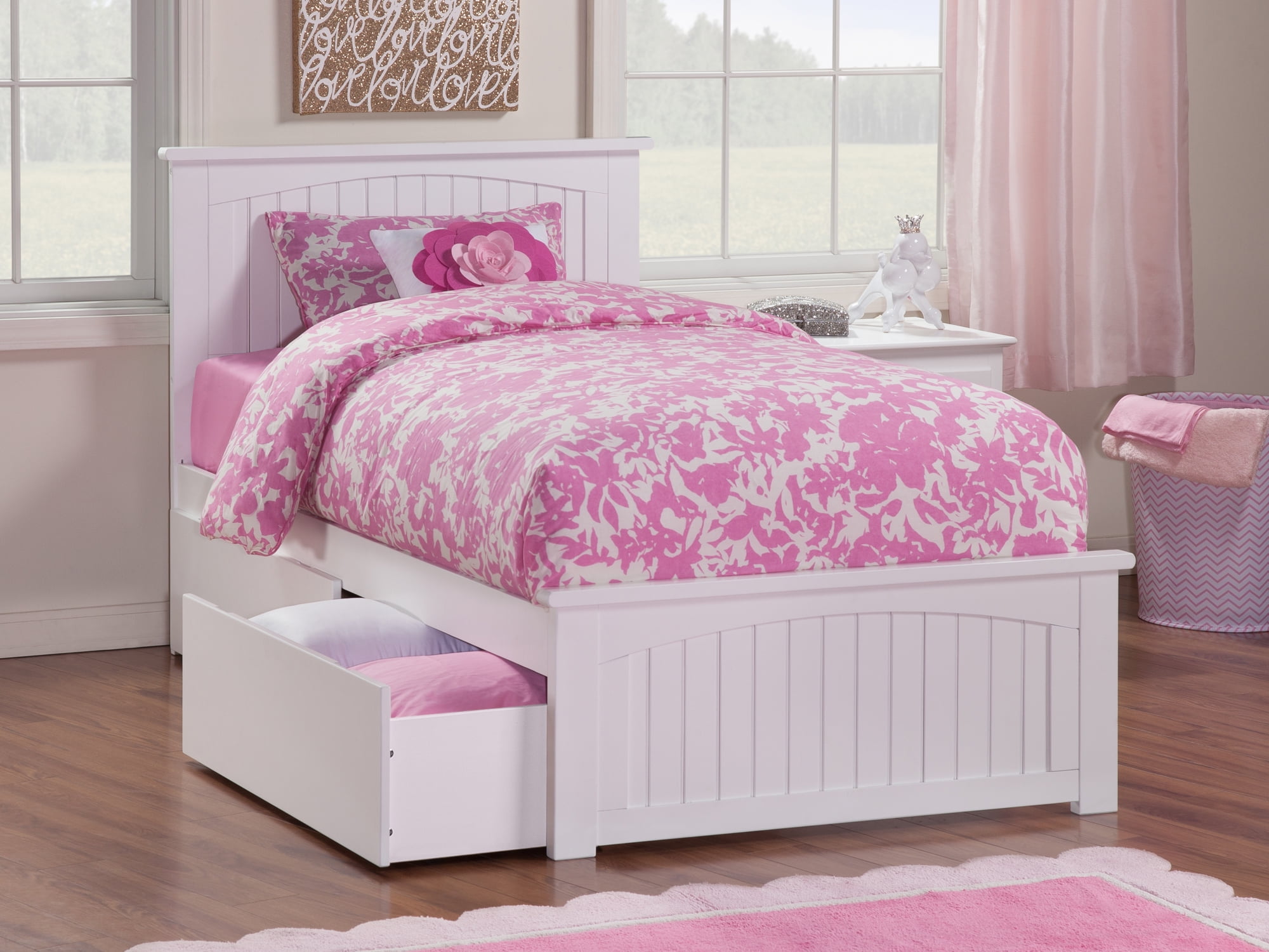 Atlantic Furniture Nantucket Platform Bed With Matching Foot Board With 2 Urban Bed Drawers Color White Size Twin Xl Walmart Com Walmart Com
