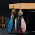 thumbnail image 4 of HOOUN Fashion Women Bohemian Ancient Gold Earrings Feather Beads Pyramid Tassel 1486-White, 4 of 9