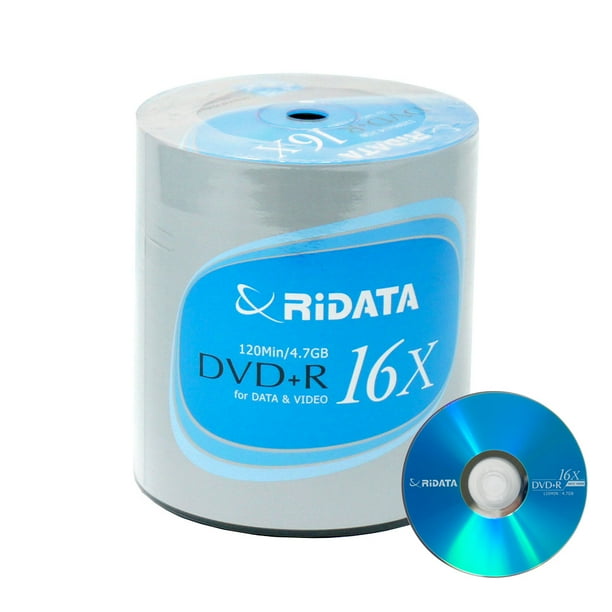 100 Pack Ridata Dvd R Dvd Plus R 16x 4 7gb 1 Min Logo Top Blank Data Video Media Recordable Disc Walmart Com Walmart Com