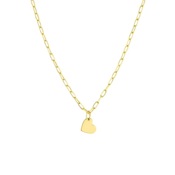 Honey Crush Real 14K Yellow Gold Dangle Heart on Paper Clip Chain Necklace (7.4x6.8mm, 18in)