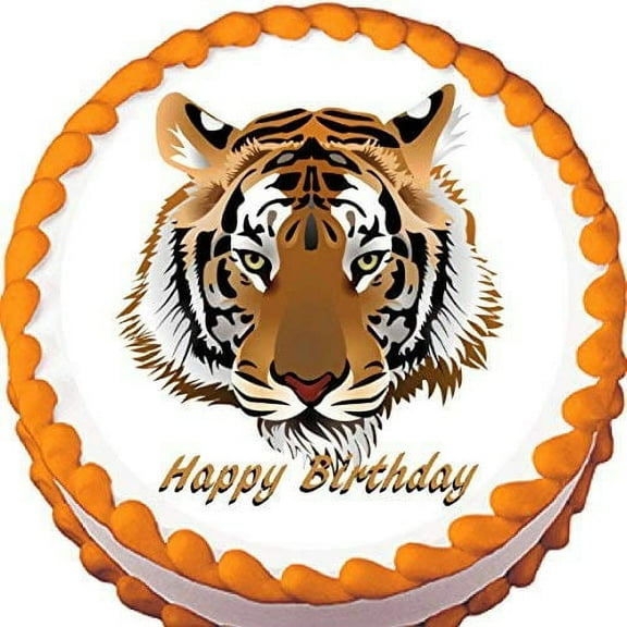 Whimsical Practicality's Tiger Happy Birthday Edible Icing Image Cake Topper-8 inch Round or Larger
