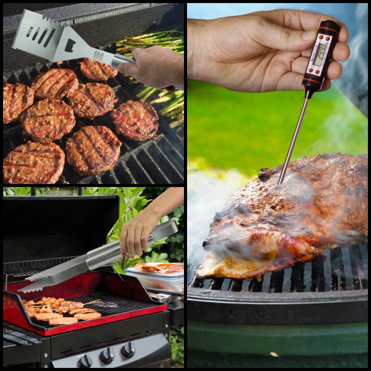 Grill Accessories, 4 piece BBQ Tool Grill Set - Grill Tools Includes Stainless Steel Metal Spatula, Fork, Tongs and Instant Read Meat BBQ Thermometer, Great For Gifts - By BBQ Pro Club - image 5 of 7