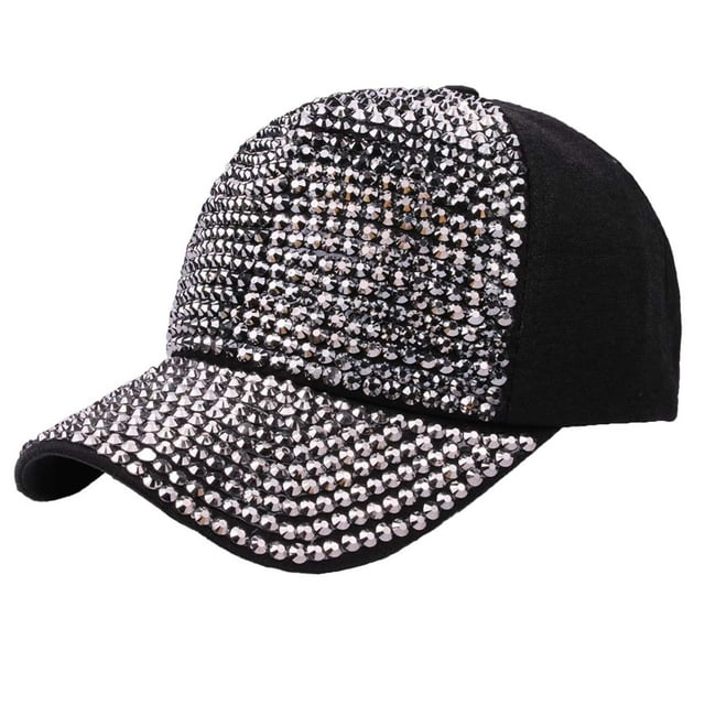 WEIYLL Baseball Cap Women Fashion Rhinestone Summer Activities Black Headwear Hat One Size
