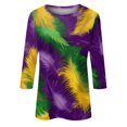 thumbnail image 4 of BDPORKAS Mardi Gras for Women Shirt 3/4 Sleeve Round Neck Carnival Costume Mask Print Funny Gifts Parade Tshirt Plus Size Mardi Gras Clothes, 4 of 5