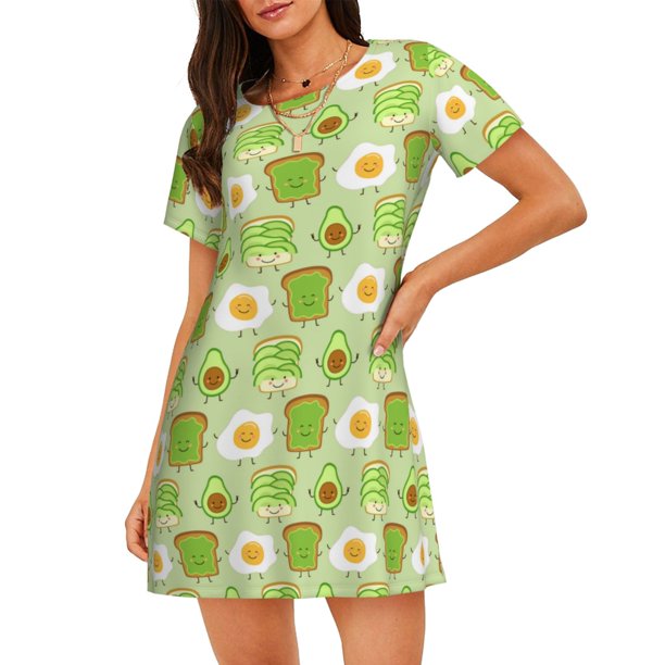 Easygdp Avocado And Toast Camisón de manga corta para mujer, informal, estampado