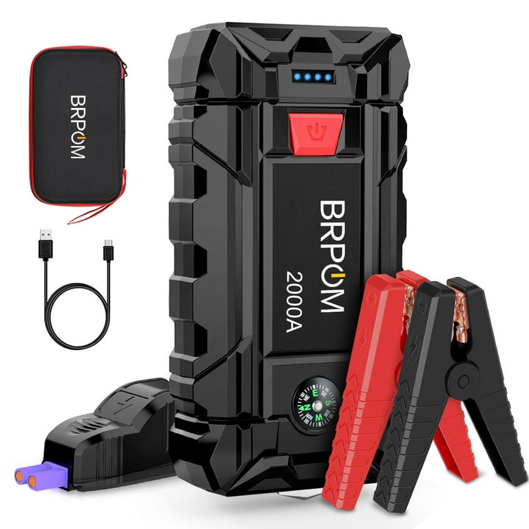 BRPOM Car Jump Starter, 2000A Peak 21800mAh (Up to 8.0L Gas or 6.5L Diesel Engine, 40 Times) 12V Auto Booster Battery Pack Jump Box with Quick Charger